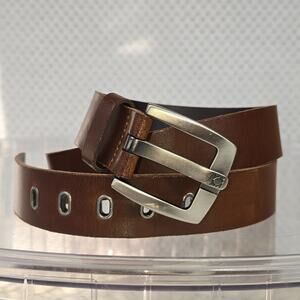 Kenneth Cole Reaction Brown Leather Belt Brushed Nickel Buckle Size 42